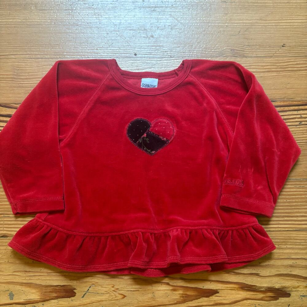 OshKosh‎ B'gosh red velvet heart Valentine long sleeve peplum baby top SIZE 24M